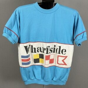 Vintage Wharfside Sweatshirt Mens‎ Medium Blue Nautical Flags Pullover 80s